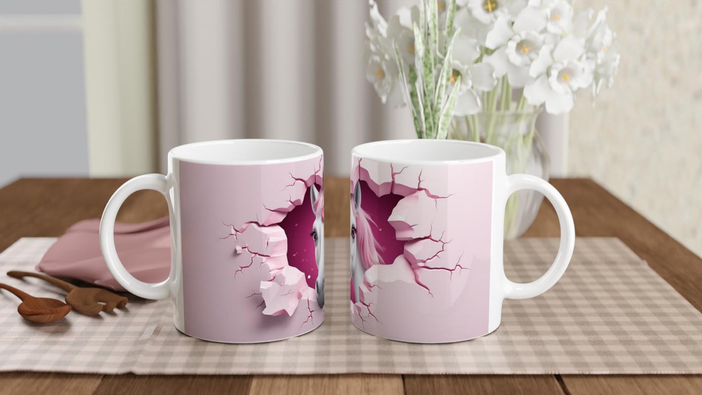Kalpli%20Pembe%20Yeleli%20At%20Temalı%20Baskılı%20Kupa%20Bardak