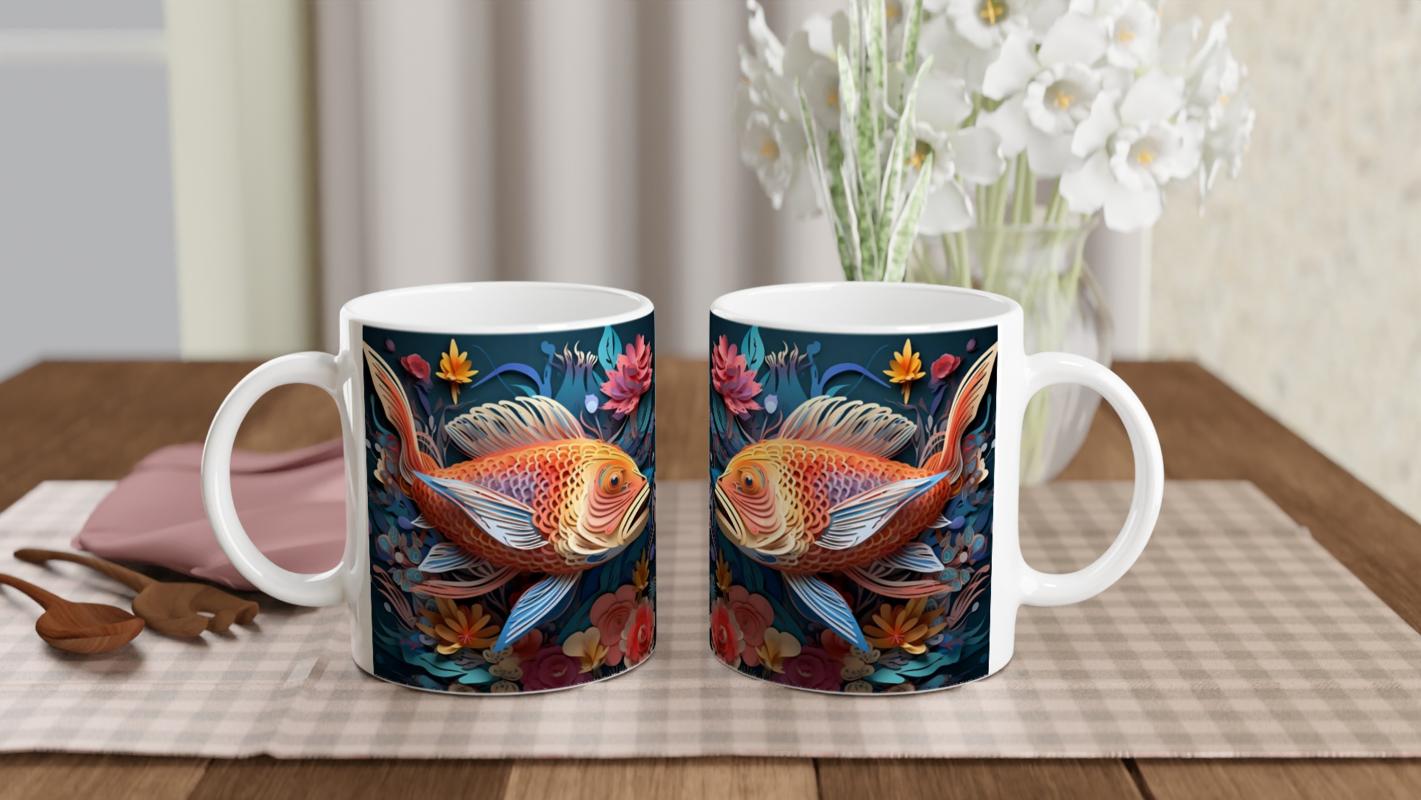 Koi%20Balığı%20ve%20Çiçek%20Desenli%20Baskılı%20Kupa%20Bardak