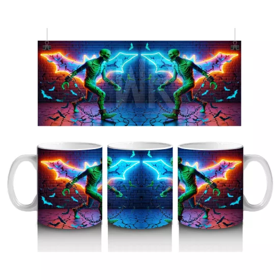 Yıldırım Efektli Dans Eden Cadı Figürlü Renkli Cadılar Bayramı Baskılı Kupa Bardak