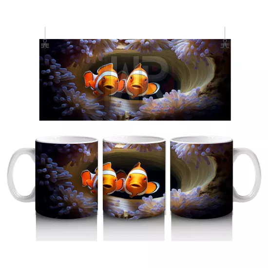 Karanlık Fon Üzerinde Parlayan Palyaço Balığı – Baskılı Kupa