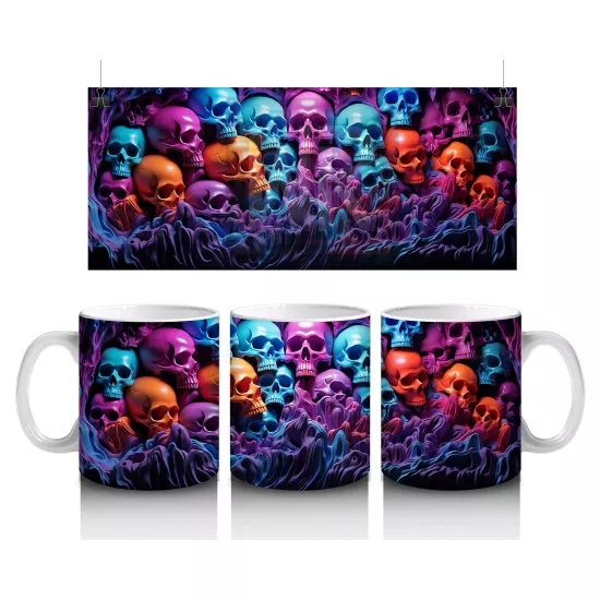 Neon Işıklı Kafatası Duvarı – Hediyelik Kahve Kupası