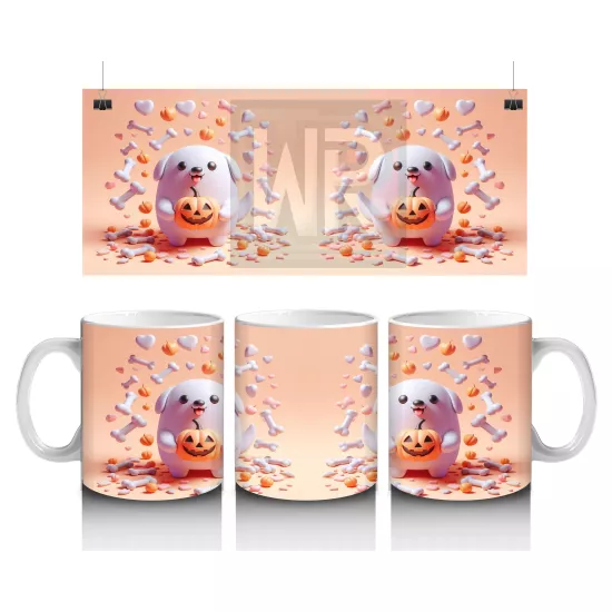 Pamuk Şeker Desenli Sevimli Cadı Figürlü Renkli Cadılar Bayramı Baskılı Kupa Bardak