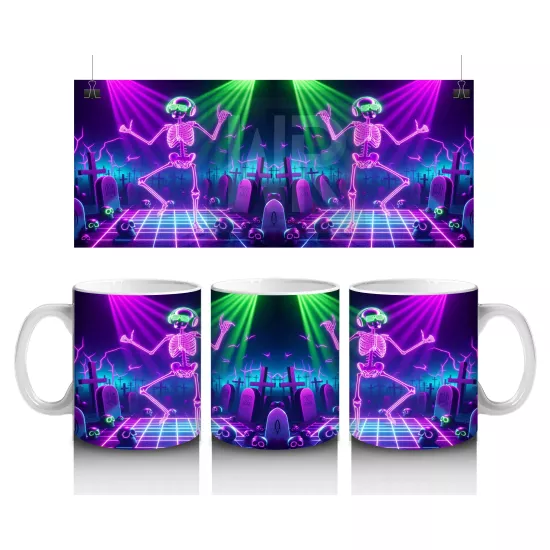 Neon Işıklarla Aydınlatılmış Dans Eden Canavar Figürlü Cadılar Bayramı Baskılı Kupa