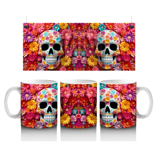 Renkli Şeker Kafalar Deseni – Hediyelik Kahve Kupası