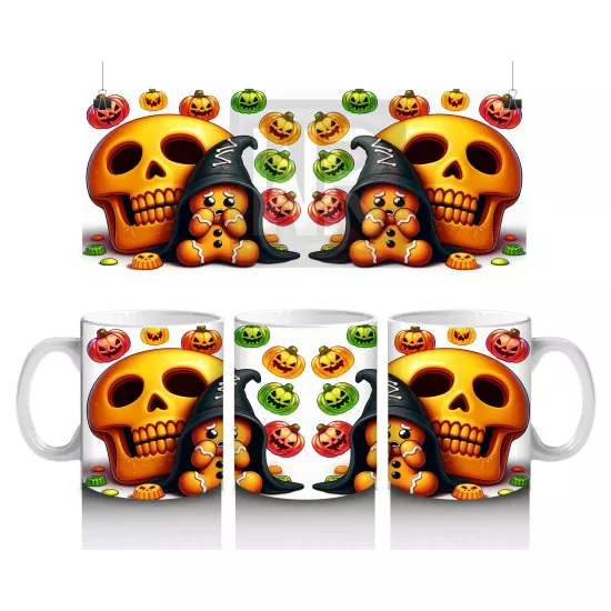 Şeker Sepetli Cadı ve Balkabağı Figürlü Sevimli Cadılar Bayramı Baskılı Kupa