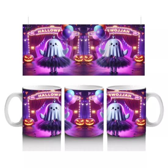 Pembe Işıklı Sahne Üzerinde Dans Eden Cadı Figürlü Renkli Cadılar Bayramı Baskılı Kupa Bardak