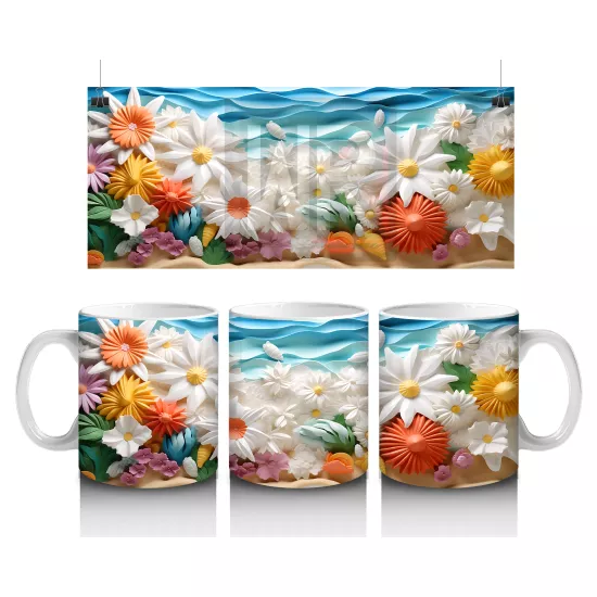 Turuncu Tonlarda Tropikal Kuşlar ve Çiçekler – Baskılı Kahve Kupası