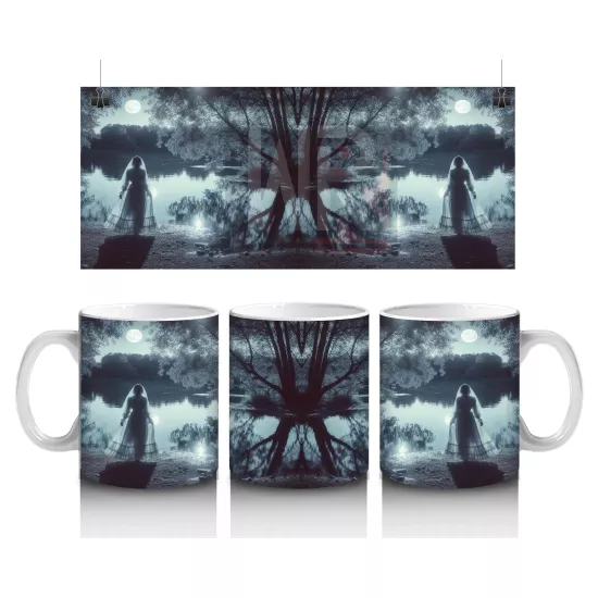 Sisli Mezarlıkta Kara Pelerinli Silüet Figürlü Gotik Cadılar Bayramı Baskılı Kupa Bardak