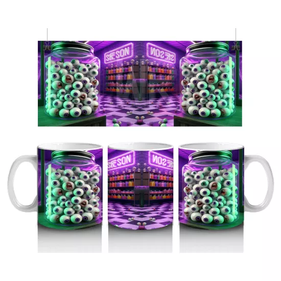 Neon Işıklarla Süslenmiş Parti Cadısı Temalı Renkli Cadılar Bayramı Baskılı Kupa