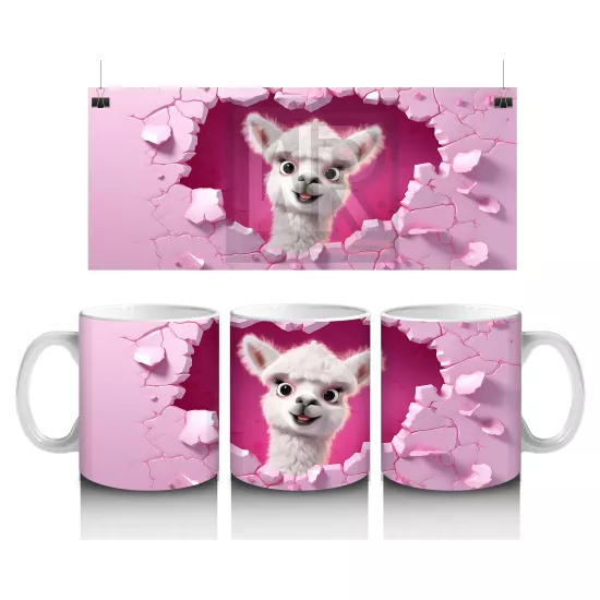 Pembe Duvarı Delen Şaşkın Beyaz Köpek – Baskılı Kahve Kupası