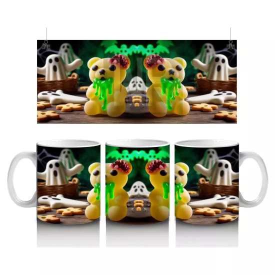 Yeşil Canavar Kostümlü Eğlenceli Figürlerle Cadılar Bayramı Baskılı Kupa