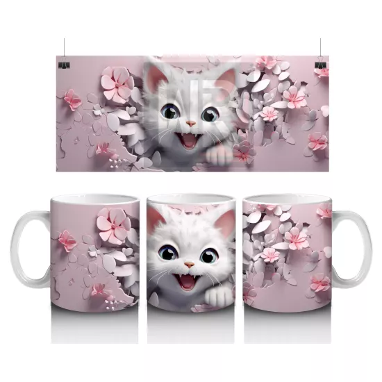 Kiraz Çiçekleriyle Poz Veren Sevimli Kedi – Baskılı Kupa