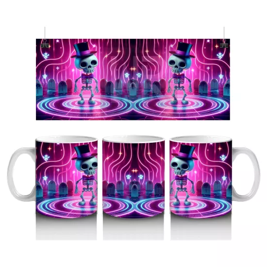 Neon Işıklarla Dans Eden Canavar Figürlü Renkli Cadılar Bayramı Baskılı Kupa