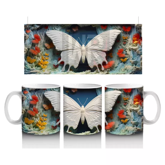 Turuncu Mavi Renkli Tünelde Kelebek – Baskılı Kupa