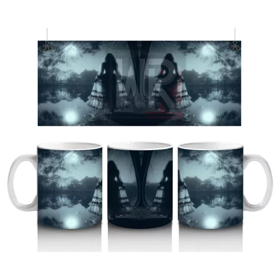 Sisli Gece ve Gotik Kule Silüetli Korku Temalı Cadılar Bayramı Baskılı Kupa