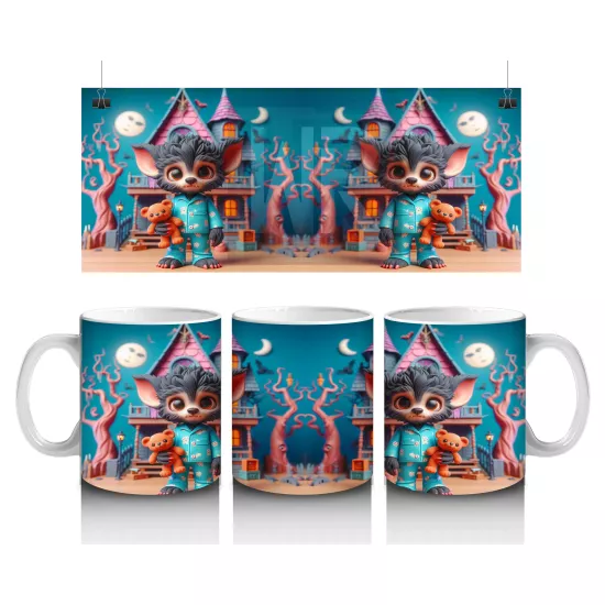 Renkli Kostümlü Sevimli Dinozor Figürlü Çocuklara Özel Cadılar Bayramı Baskılı Kupa Bardak