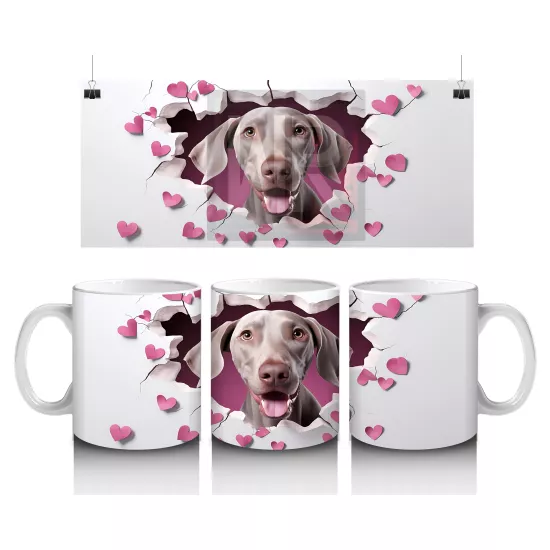 Kalp Çatlağından Bakan Sevimli Köpek ve Pembe Kalpler Kupa