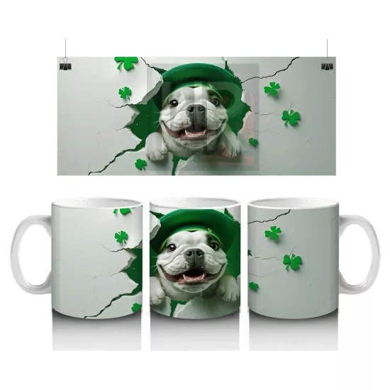 Yonca Yapraklarıyla Çevrili Sevimli Bulldog – Baskılı Kahve Kupası
