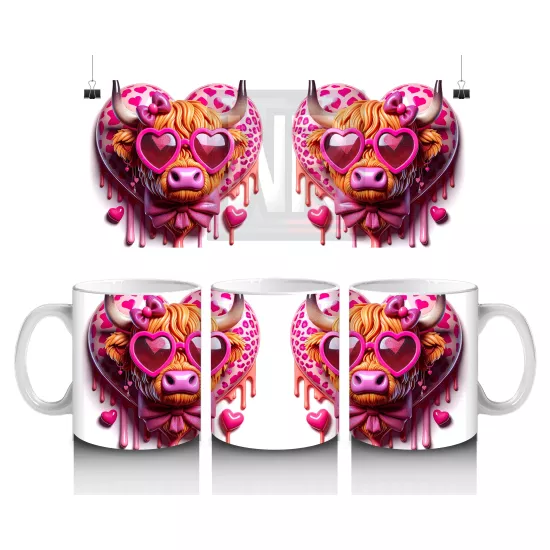Pembe Gözlük ve Aksesuarlarla Süslenmiş Pop Art İnekler – Baskılı Kahve Kupası