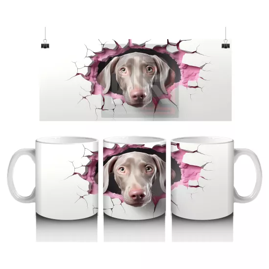 Kalpli Çatlakta Bakan Pembe Burunlu Weimaraner – Baskılı Kahve Kupası
