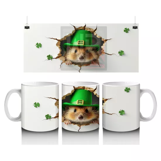 St. Patrick’s Şapkalı Sevimli Kirpi Tasarımı - Baskılı kahve kupası