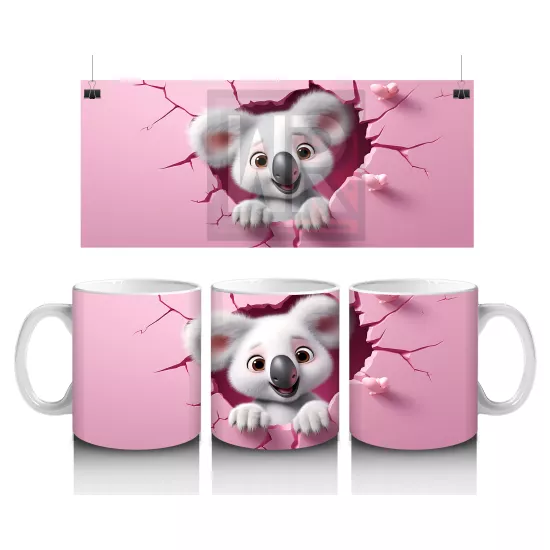 Pembe Duvar Arasından Bakan Koala Yavrusu – Baskılı Kahve Kupası