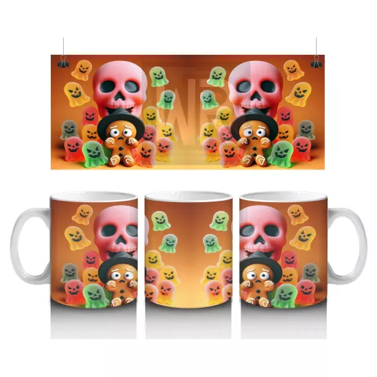 Şeker Sepetli Sevimli Canavar Figürlü Renkli Cadılar Bayramı Baskılı Kupa Bardak