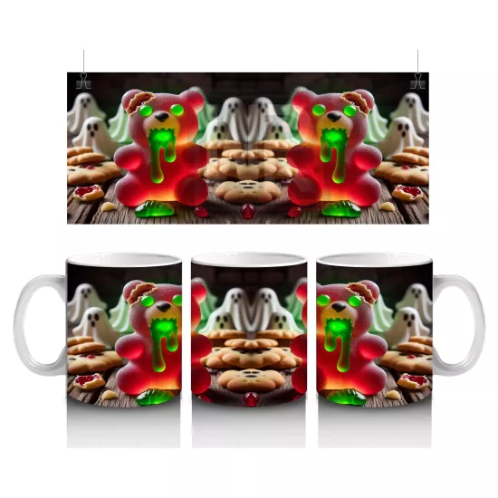 Yeşil Canavarlar ve Dev Şekerlerle Eğlenceli Cadılar Bayramı Baskılı Kupa