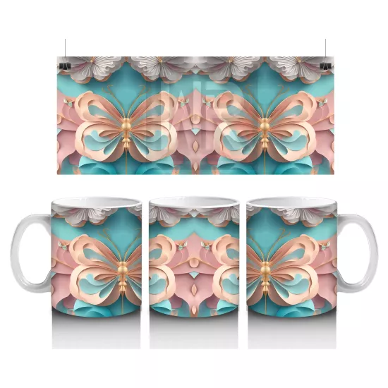 Soft Renklerde Kelebek Mandala Deseni – Baskılı Kahve Kupası