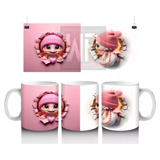 Pembe Şapkalı Sevimli Kız Maskot Çatlakta – Baskılı Kahve Kupası