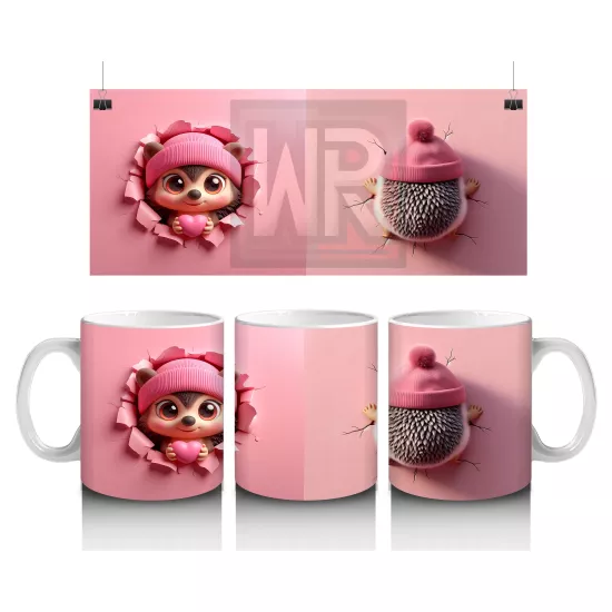 Pembe Giyimli Kız ve Kalpli Peluş – Baskılı Kahve Kupası