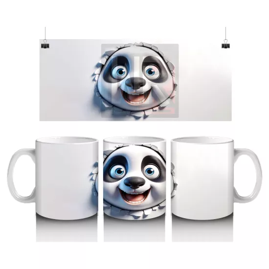 Çatlak Zeminden Bakan Sevimli Panda Karakteri - Baskılı kahve kupası