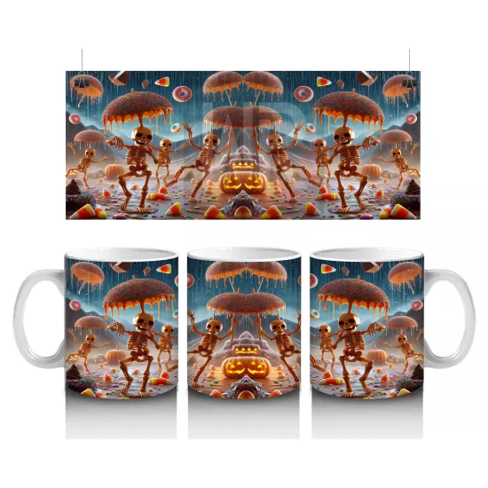 Uçan Balkabakları ve Şekerlerle Renkli Cadılar Bayramı Baskılı Kupa Bardak