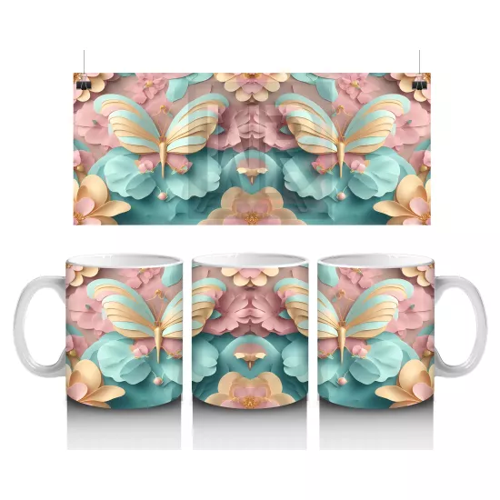 Mavi Arka Plan Üzerinde Çift Kelebek – Baskılı Kupa