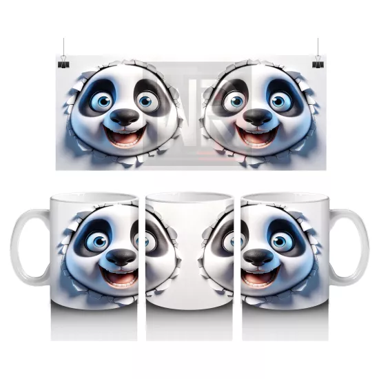 Mutlu İfade ile Bakan Panda Yüzleri – Baskılı Kahve Kupası