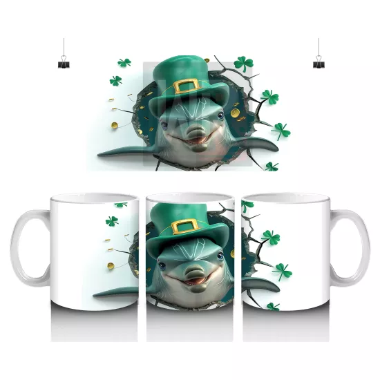 St. Patrick Şapkalı Neşeli Yunus – 3D Duvar Kırığı Temalı Kupa