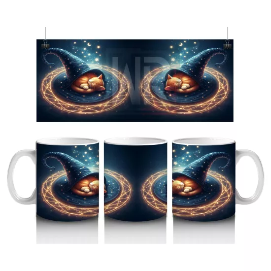 Sihirli Şapkalı Kedi Figürlü Işıltılı Halloween Baskılı Kupa