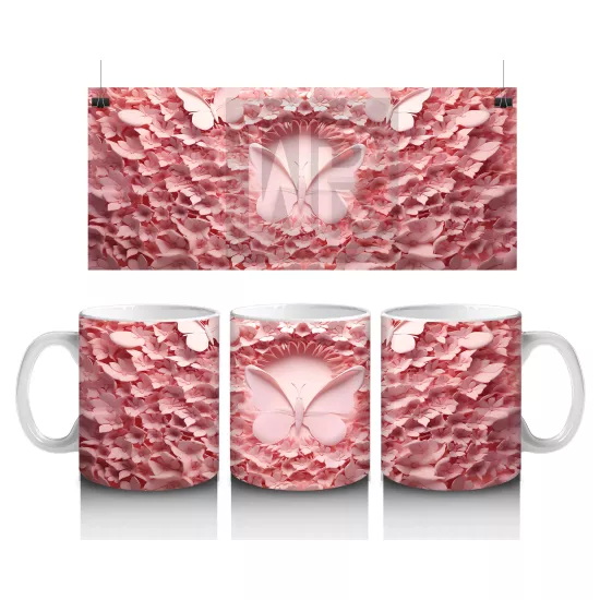 Pembe Yapraklarla Süslü Kelebek – Baskılı Kupa
