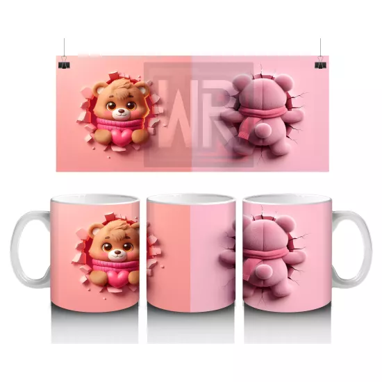 Bereli Sevimli Ayıcık Figürü (Ön ve Arka Görünüm) - Baskılı kahve kupası
