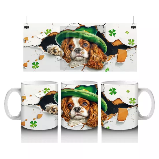 Şans Sembolleriyle Süslenmiş Leprechaun Cocker Köpek - Baskılı kahve kupası