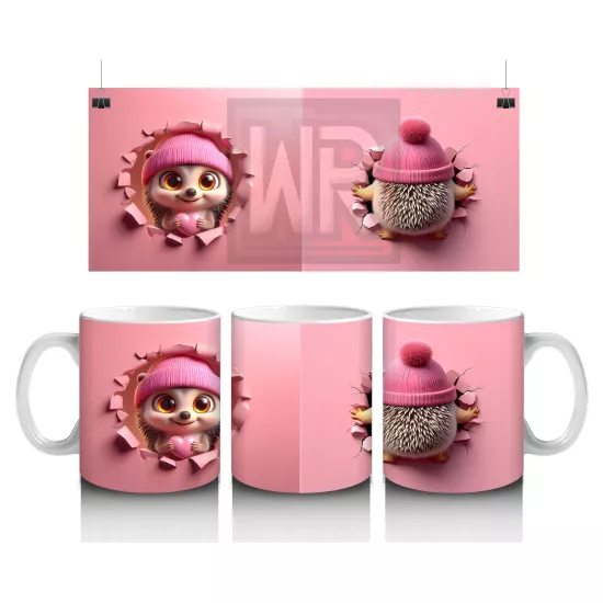 Pembe Kostümlü Sevimli Kirpi Kız Maskot – Baskılı Kahve Kupası