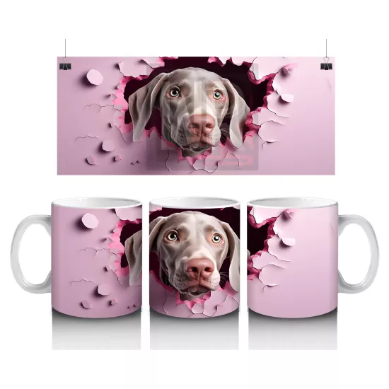 Pembe Kalpli Duvar Önünde Sevimli Köpek – Baskılı Kahve Kupası