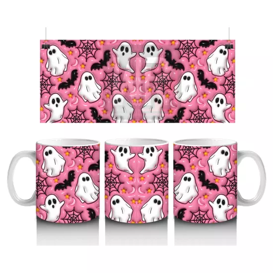 Pembe Zemin Üzerinde Maskeli Hayalet Deseni – Hediyelik Kahve Kupası