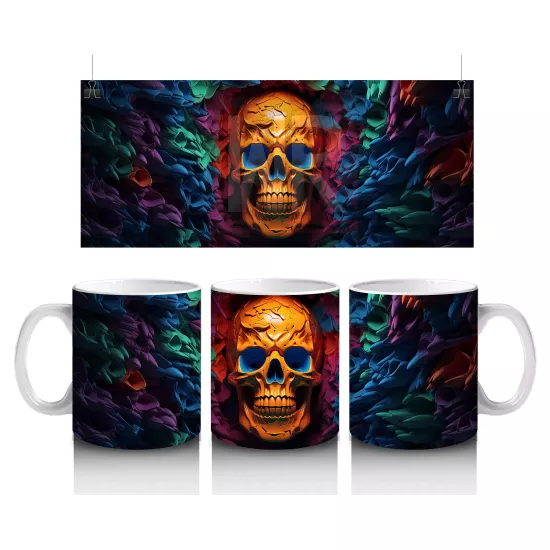 Renk Patlaması Arasında Parlayan Kafatası – Hediyelik Kahve Kupası