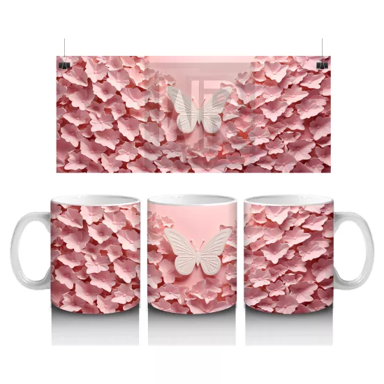 Yumuşak Pembe Fon Üzerinde Zarif Kelebek – Baskılı Kupa