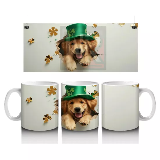 Yonca Yapraklarıyla Süslenmiş St. Patrick Retriever – Baskılı Kahve Kupası