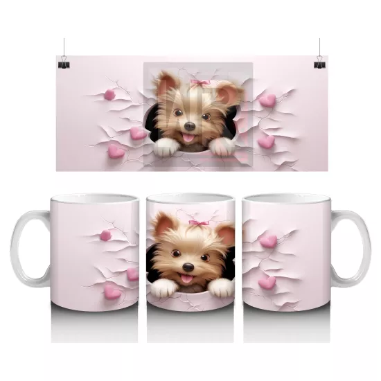 Pembe Çiçeklerle Süslenmiş Sevimli Köpek – Baskılı Kahve Kupası