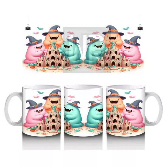 Sevimli Hayalet ve Dinozor Kostümlü Çocuklara Özel Cadılar Bayramı Baskılı Kupa Bardak