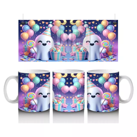 Renkli Neon Işıklarla Süslenmiş Sevimli Hayalet Figürlü Cadılar Bayramı Baskılı Kupa Bardak