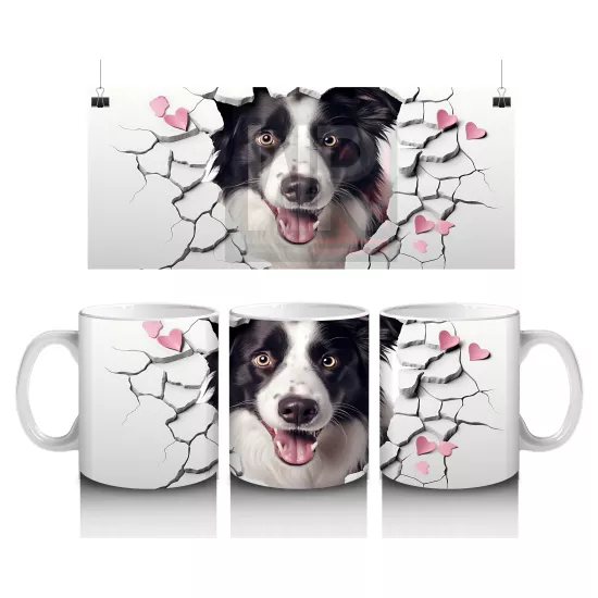 Pembe Kalpler Arasında Çatlağı Delip Bakan Border Collie - Baskılı kahve kupası